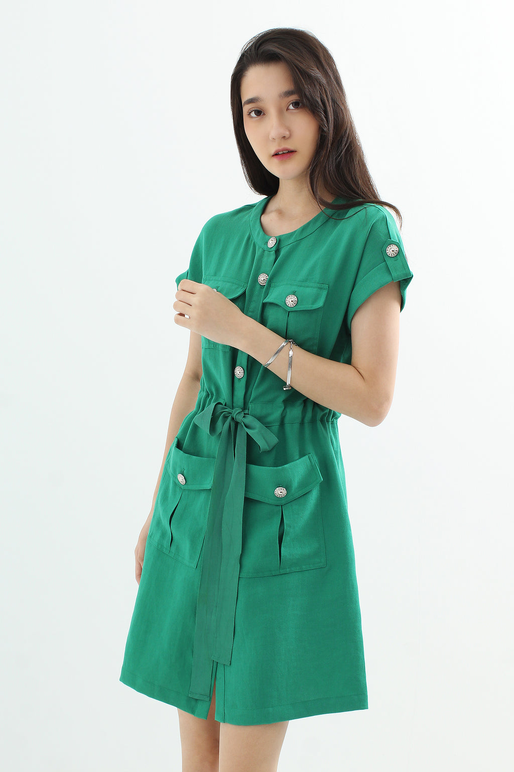 Belted Button Down Shift Dress