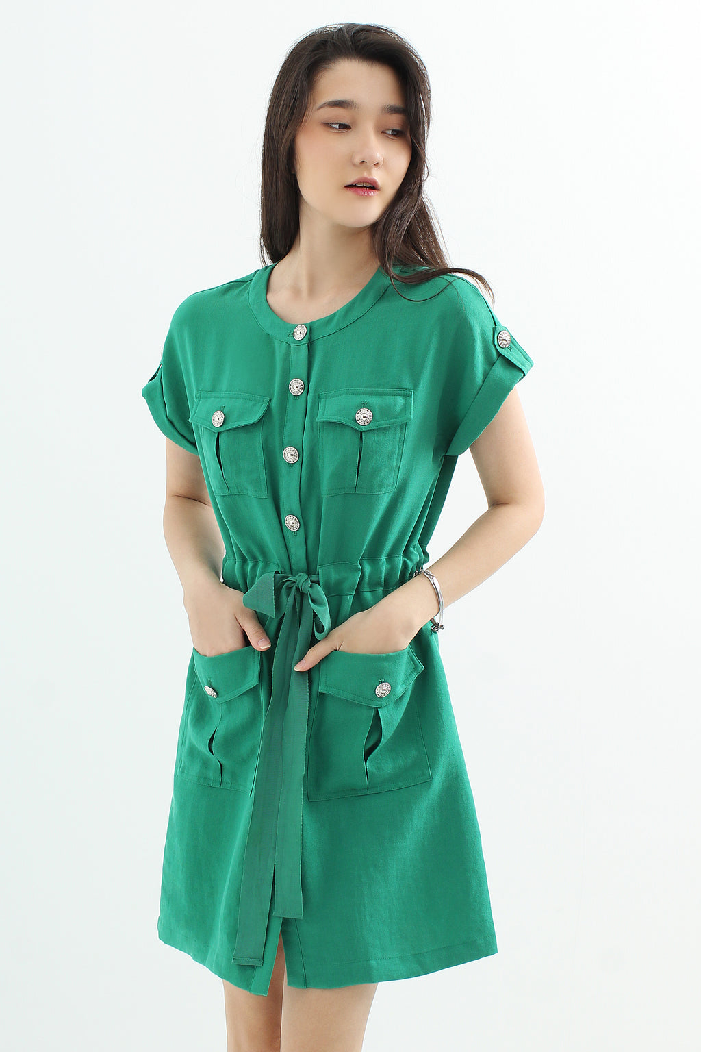 Belted Button Down Shift Dress