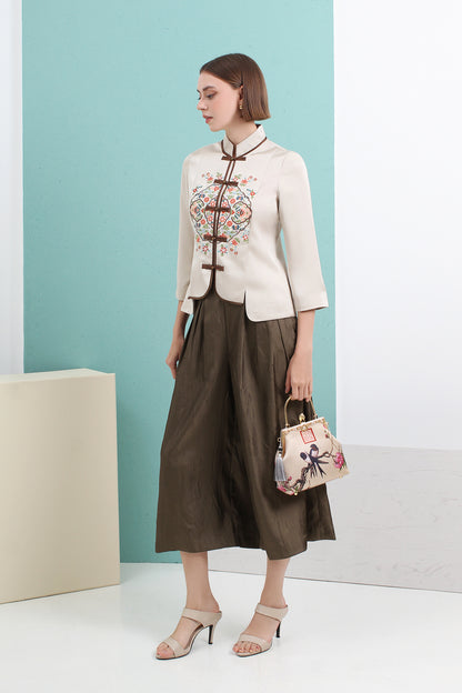 Textured Pleated Wide-Leg Pants