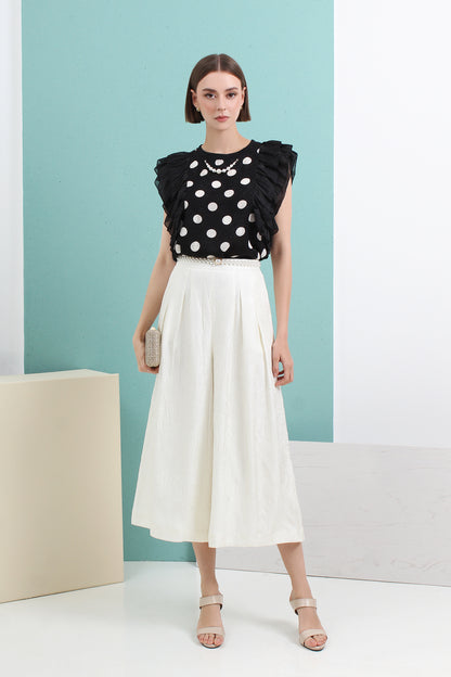 Textured Pleated Wide-Leg Pants