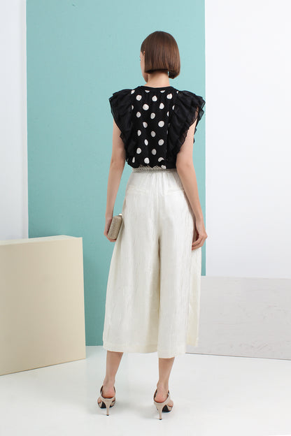 Textured Pleated Wide-Leg Pants