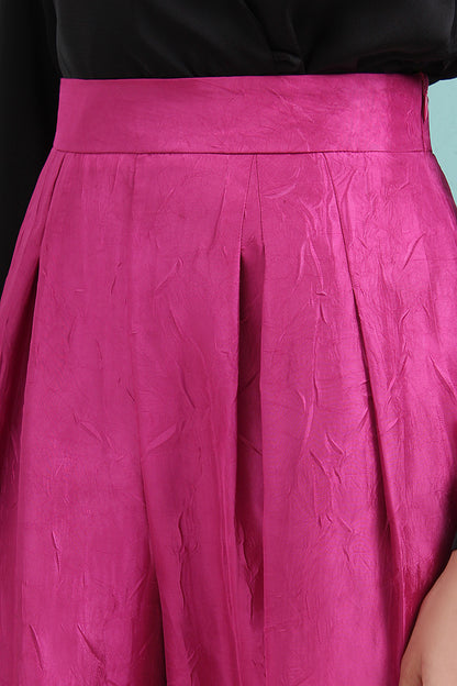 Textured Pleated Wide-Leg Pants