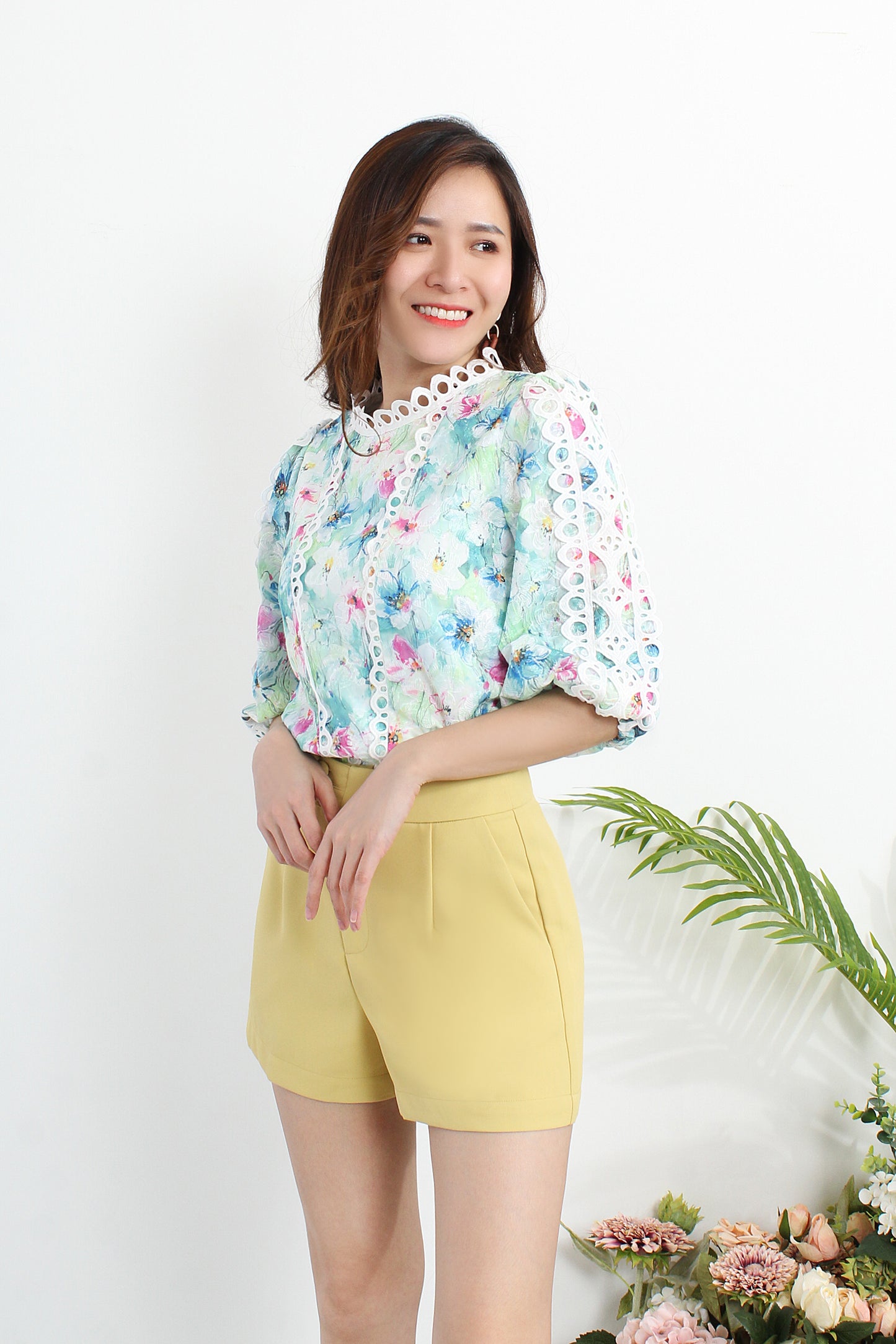 Antheia Floral Printed Blouse With Lace