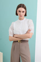 Broderie Embroidered Peasant Sleeve Blouse