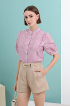 Broderie Embroidered Peasant Sleeve Blouse