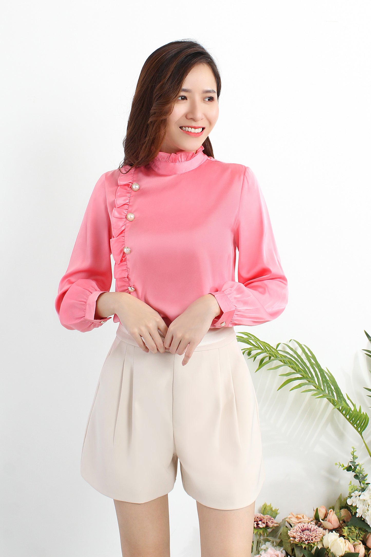 Asteria Ruffled Collar Blouse Embellished With Pearls