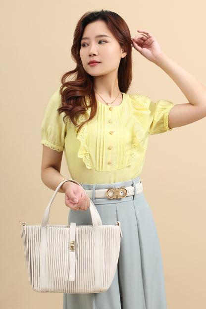 Myna Pleated Ruffle Cotton Top