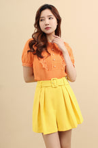 Myna Pleated Ruffle Cotton Top