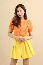 Myna Pleated Ruffle Cotton Top