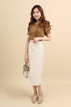 Myna Pleated Ruffle Cotton Top