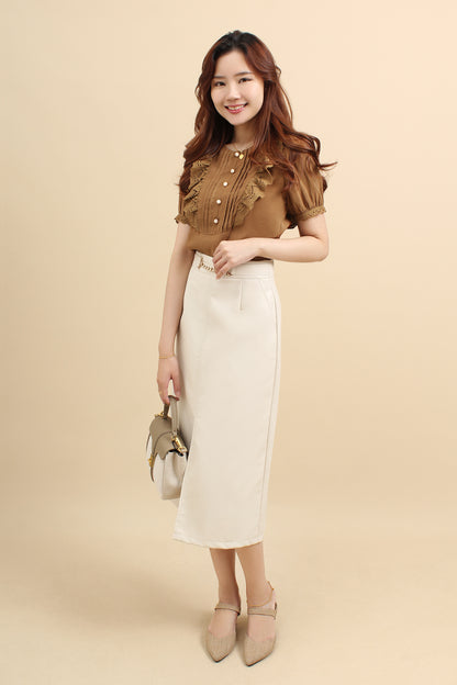 Myna Pleated Ruffle Cotton Top