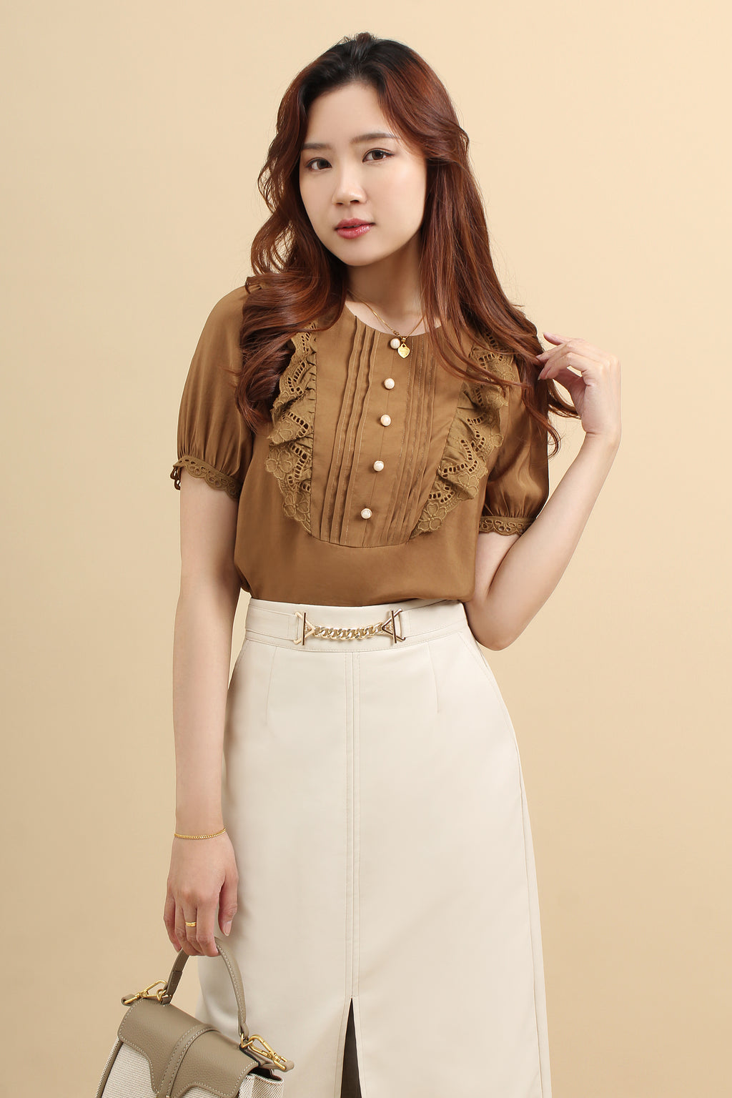 Myna Pleated Ruffle Cotton Top