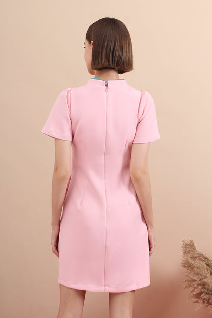 Spring Pastel Floral Panel Embroidered Qipao Dress