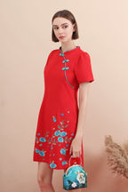 Spring Pastel Floral Panel Embroidered Qipao Dress