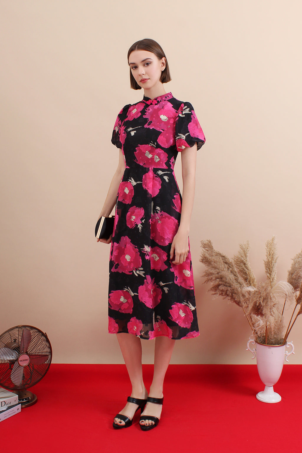 Jade Bloom Modern Qipao Midi Dress