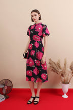 Jade Bloom Modern Qipao Midi Dress