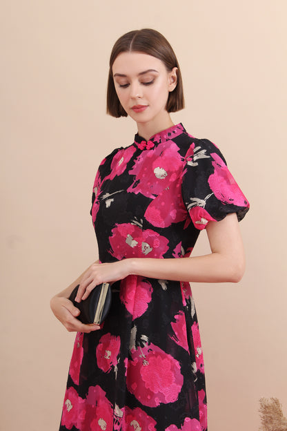Jade Bloom Modern Qipao Midi Dress