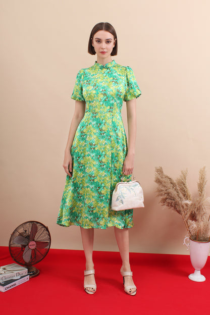 Jade Bloom Modern Qipao Midi Dress