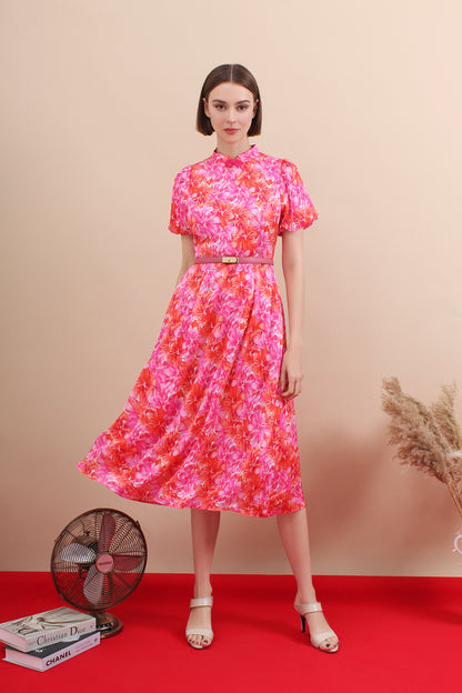Jade Bloom Modern Qipao Midi Dress