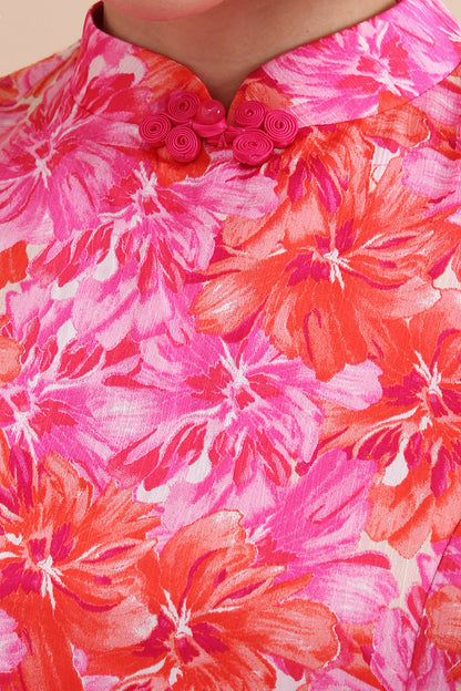 Jade Bloom Modern Qipao Midi Dress