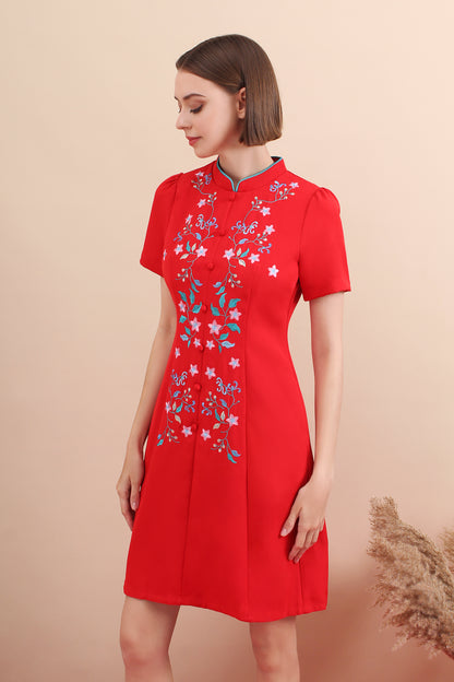 Heritage Bloom Mandarin Collar Dress