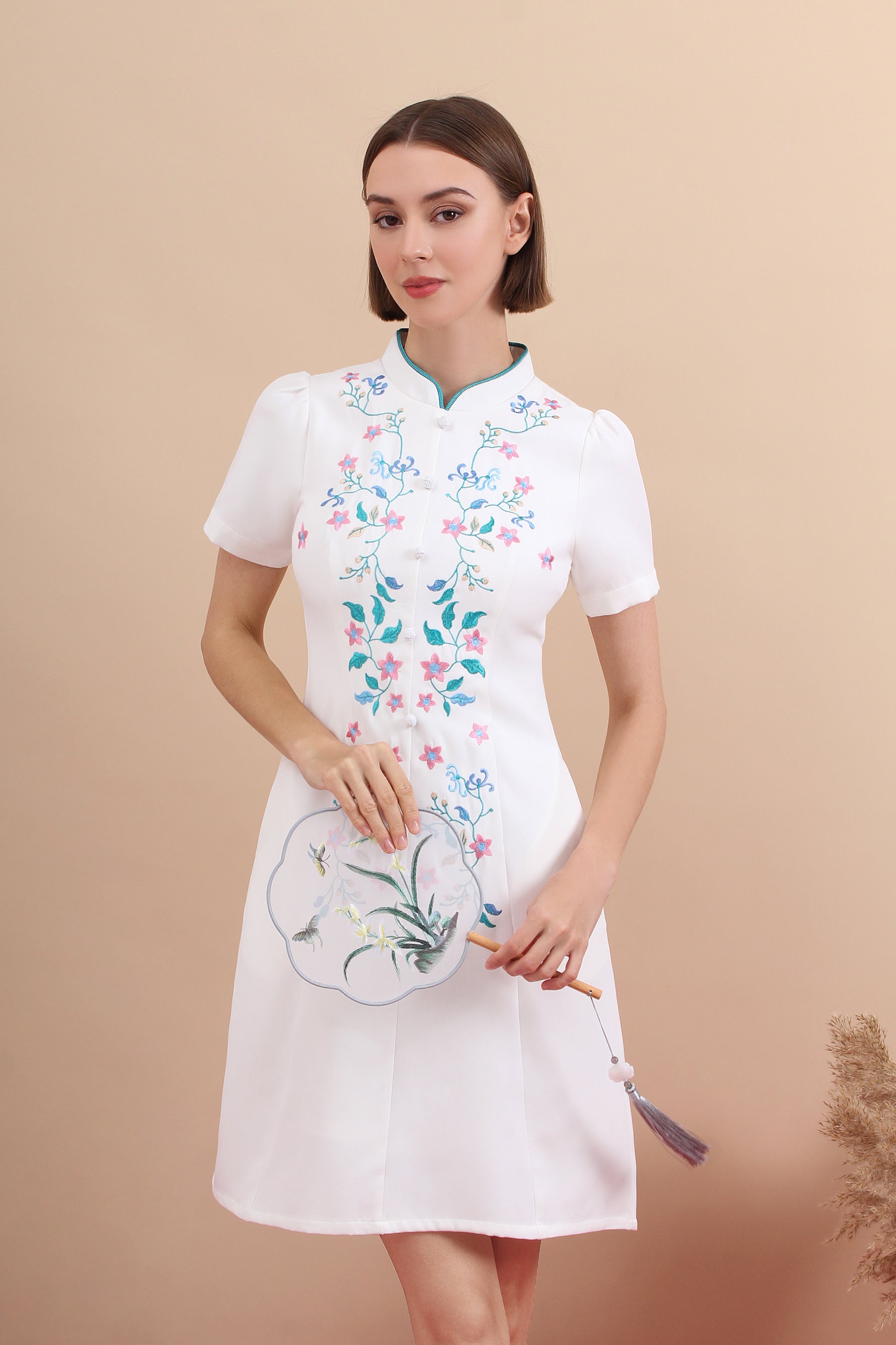Heritage Bloom Mandarin Collar Dress