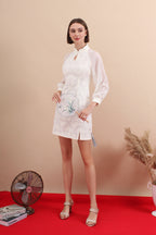 Eternal Bloom Chiffon Sleeve Jacquard Mandarin Dress