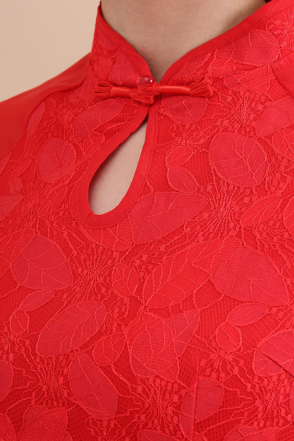 Eternal Bloom Chiffon Sleeve Jacquard Mandarin Dress