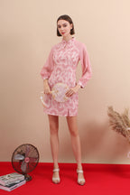 Eternal Bloom Chiffon Sleeve Jacquard Mandarin Dress