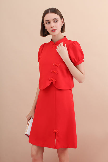 Lotus Knot Layered Oriental Two-Piece Puff Sleeve