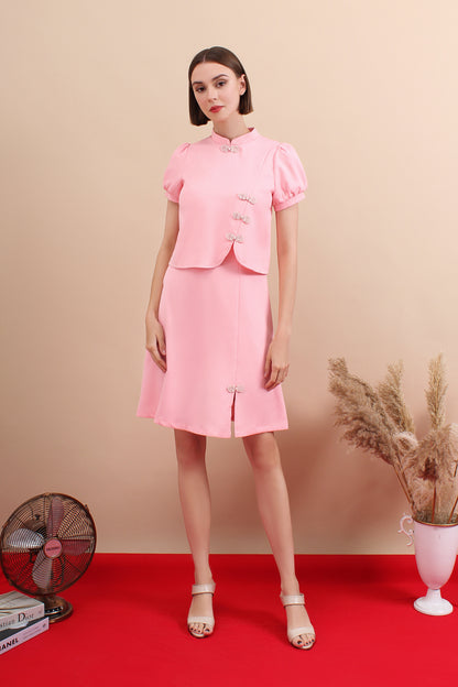 Lotus Knot Layered Oriental Two-Piece Puff Sleeve