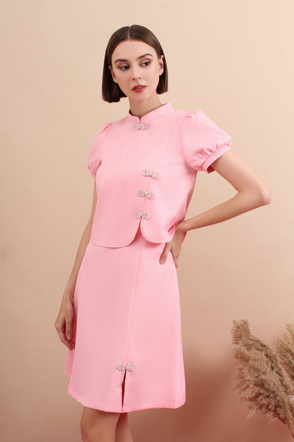 Lotus Knot Layered Oriental Two-Piece Puff Sleeve