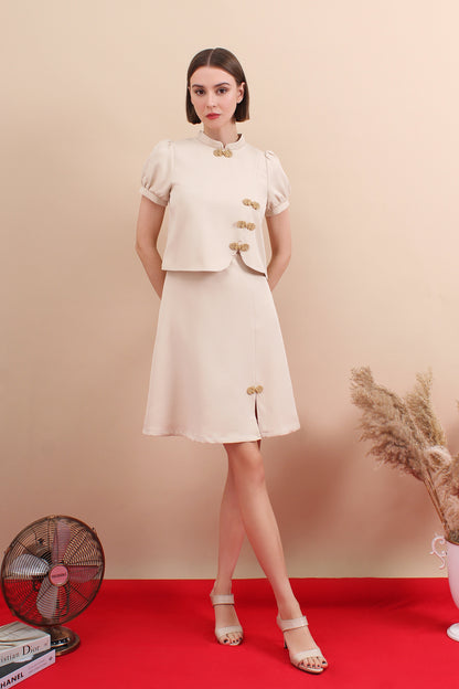 Lotus Knot Layered Oriental Two-Piece Puff Sleeve