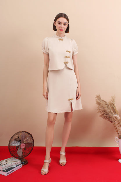 Lotus Knot Layered Oriental Two-Piece Puff Sleeve