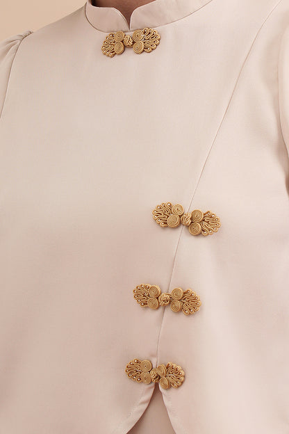 Lotus Knot Layered Oriental Two-Piece Puff Sleeve