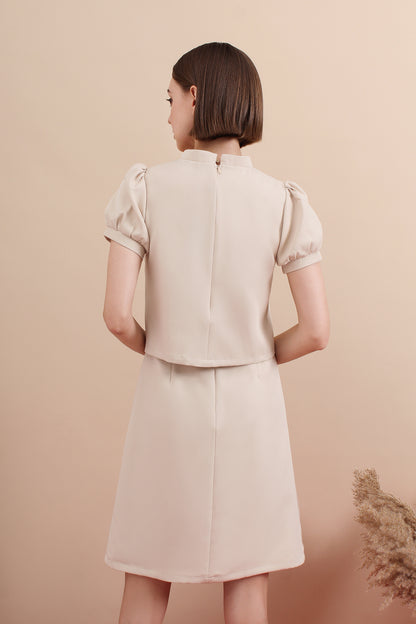 Lotus Knot Layered Oriental Two-Piece Puff Sleeve