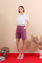 Eyelet Mandarin Collar Puff Sleeve Top