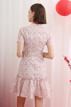 Qipao Mandarin Knot Floral A-Line Ruffle Hem Dress