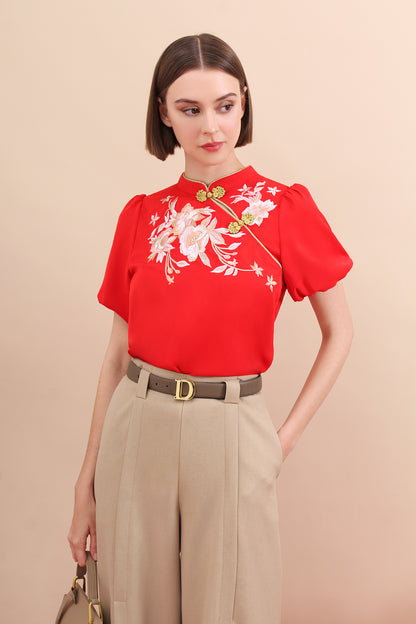 Blossom SilkTouch Embroidery Puff Sleeve Top