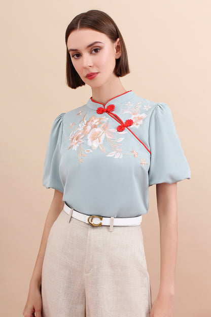 Blossom SilkTouch Embroidery Puff Sleeve Top