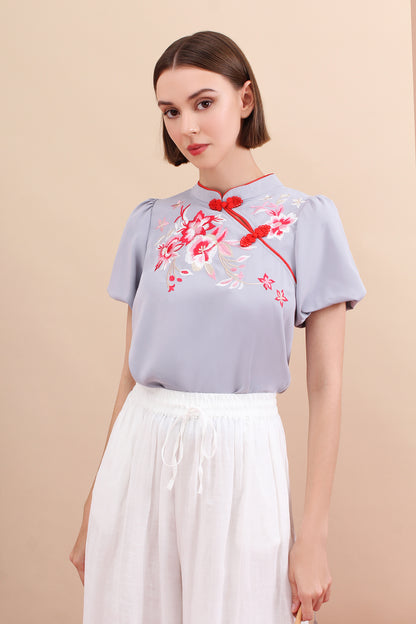Blossom SilkTouch Embroidery Puff Sleeve Top