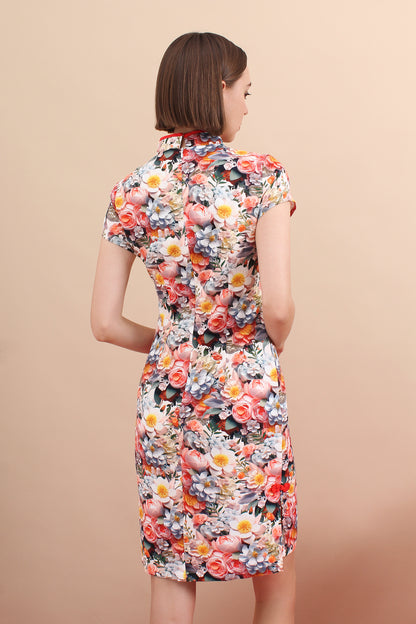 Classic Bloom Printed Qipao Dress