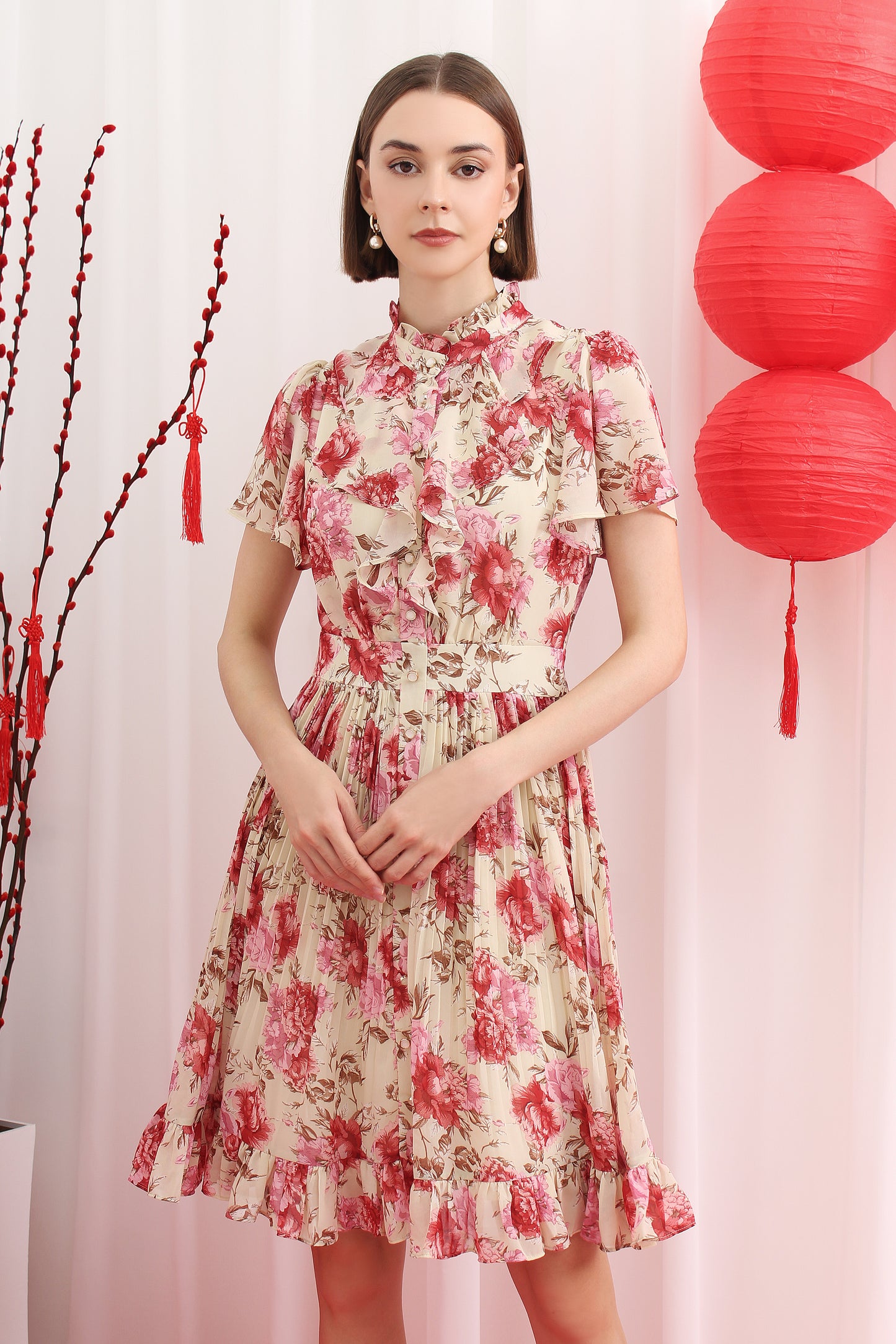 Amberlee Romantic Floral Chiffon Dress