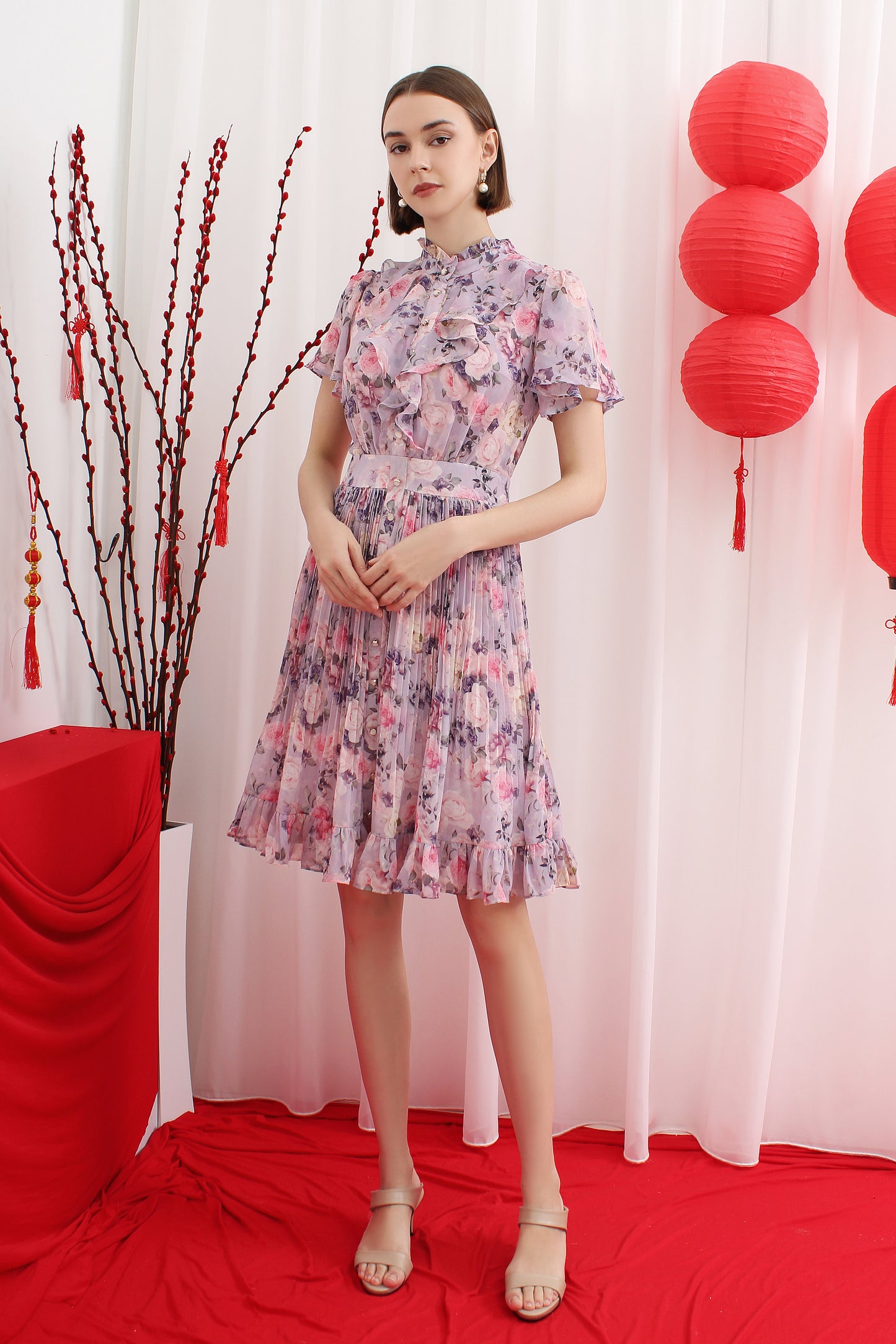 Amberlee Romantic Floral Chiffon Dress