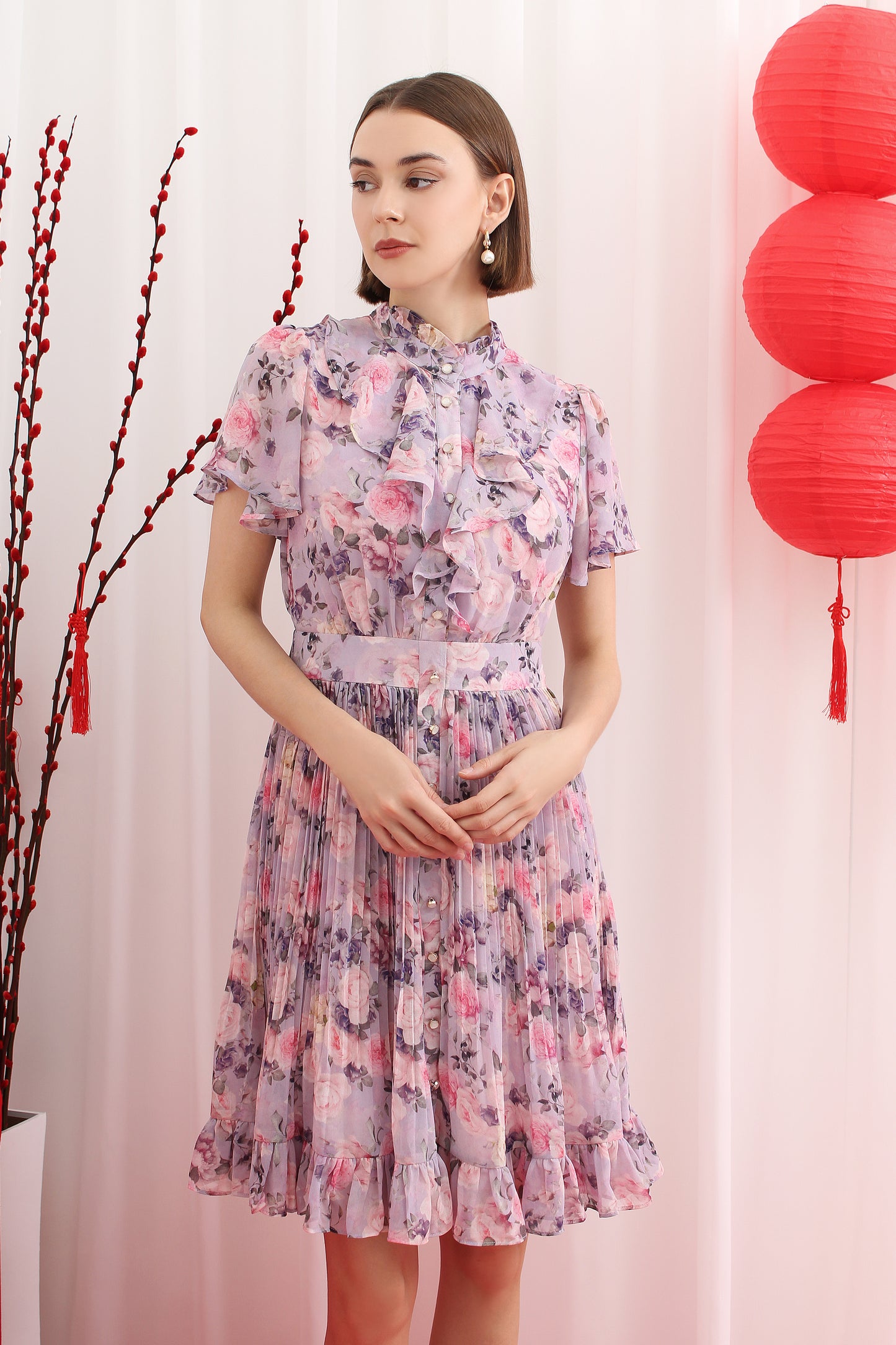 Amberlee Romantic Floral Chiffon Dress