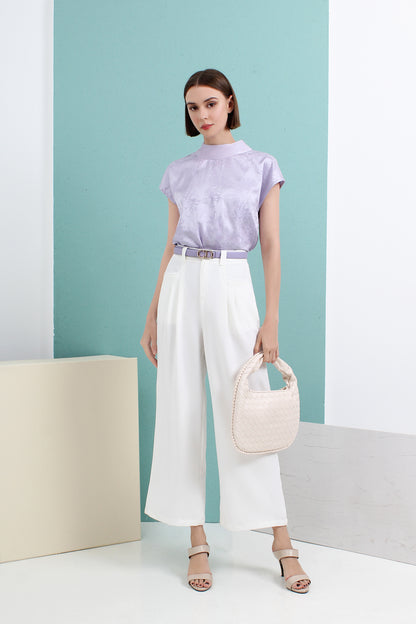 Satin Jacquard Mandarin Collar Top