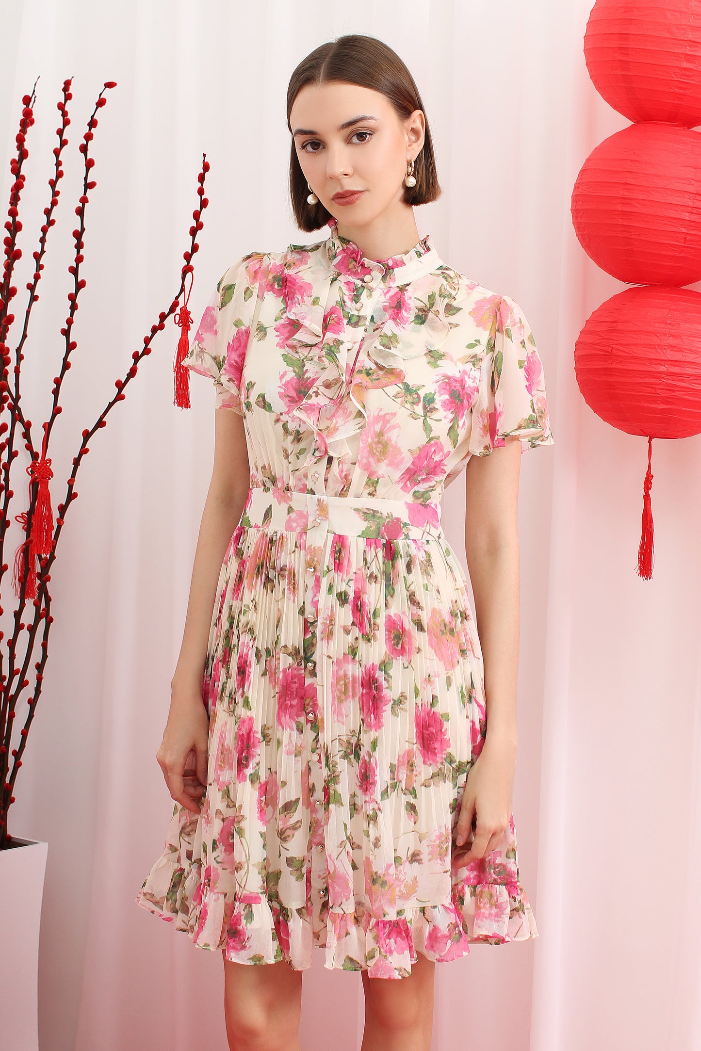 Amberlee Romantic Floral Chiffon Dress