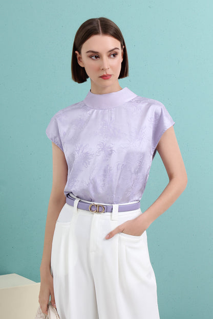 Satin Jacquard Mandarin Collar Top