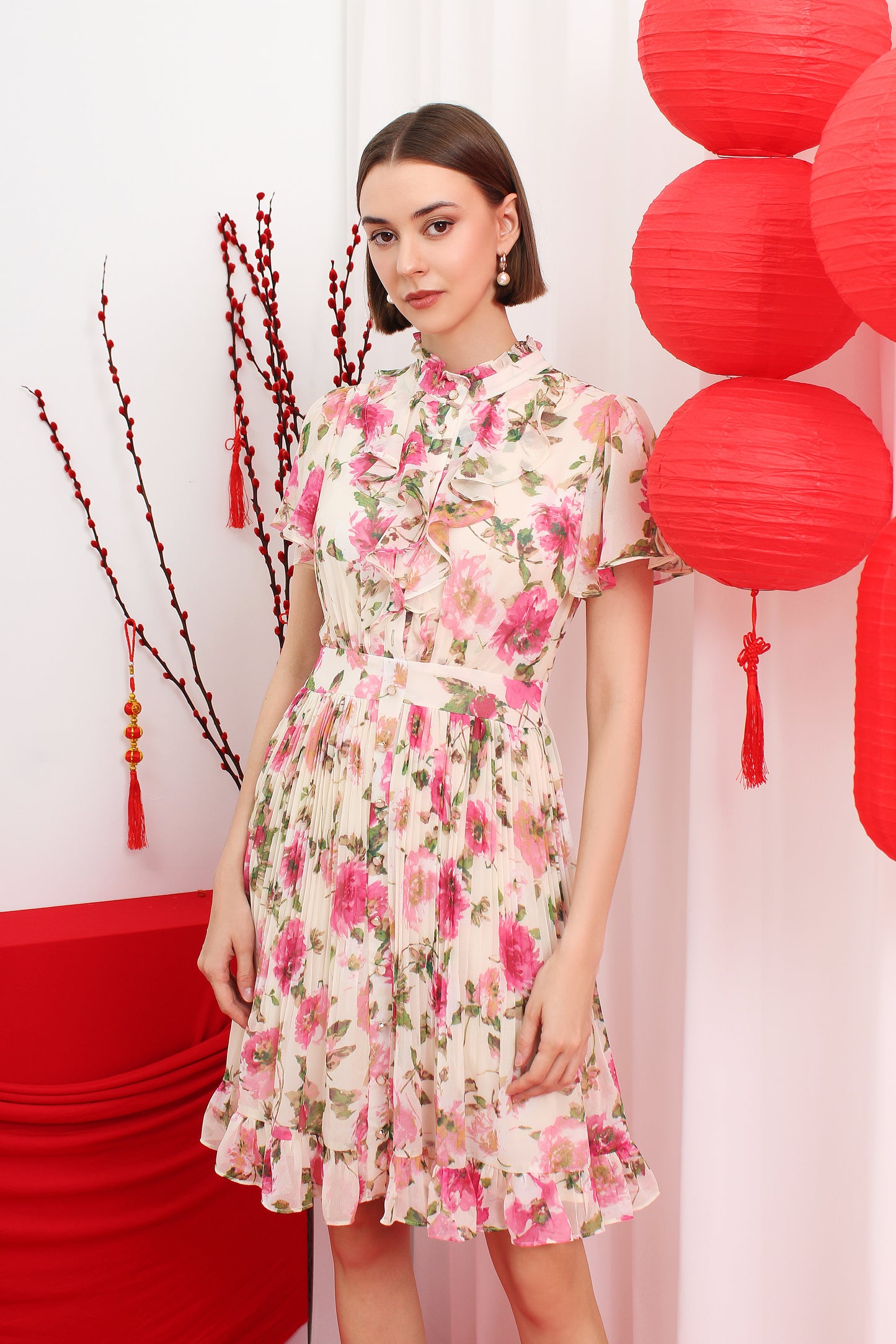 Amberlee Romantic Floral Chiffon Dress