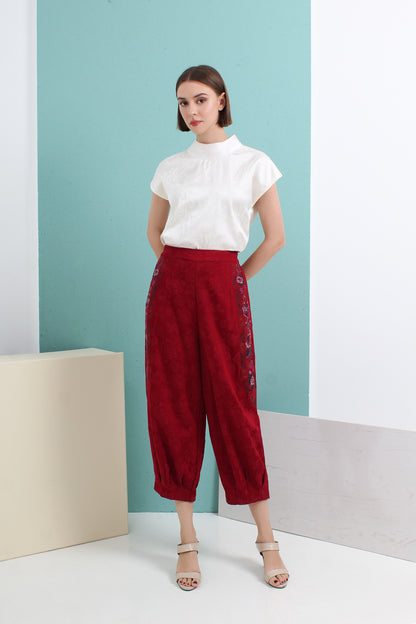 Satin Jacquard Mandarin Collar Top